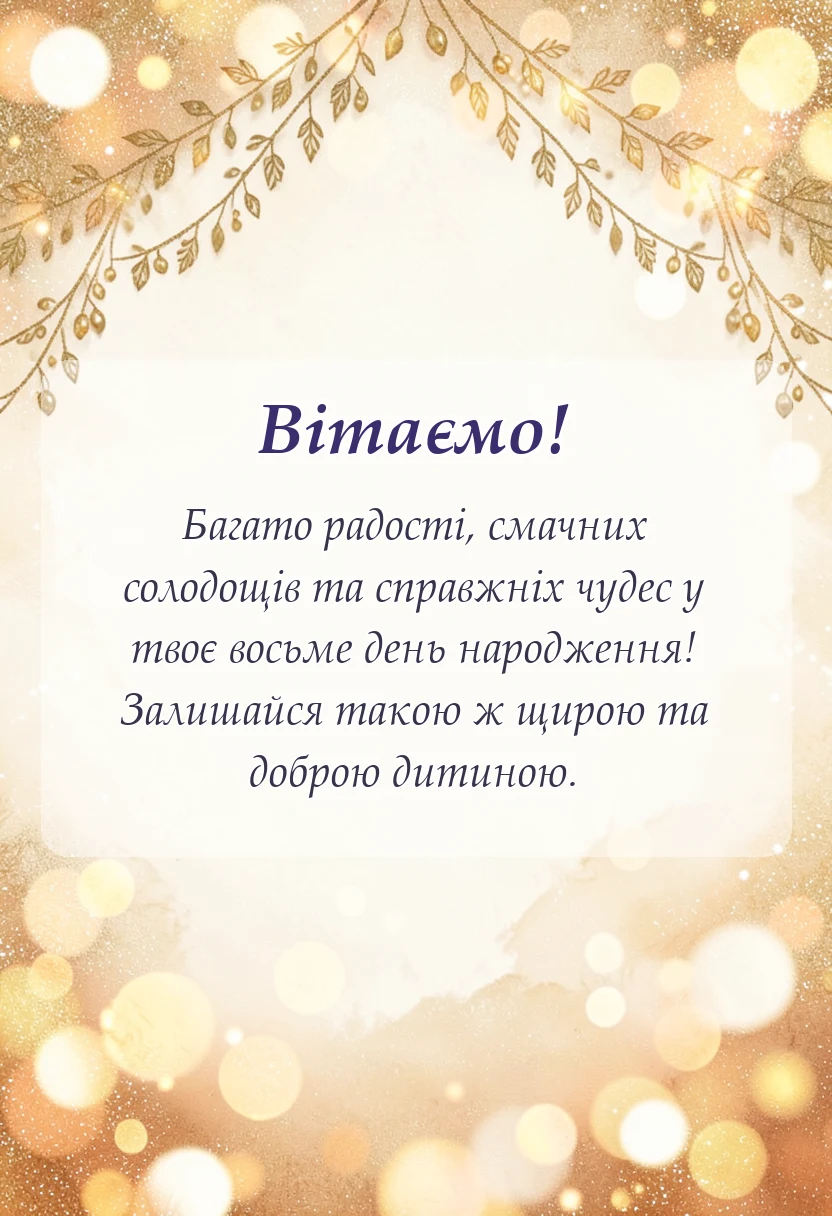 листівка з побажанням - привітання з днем народження 8 років дівчинці