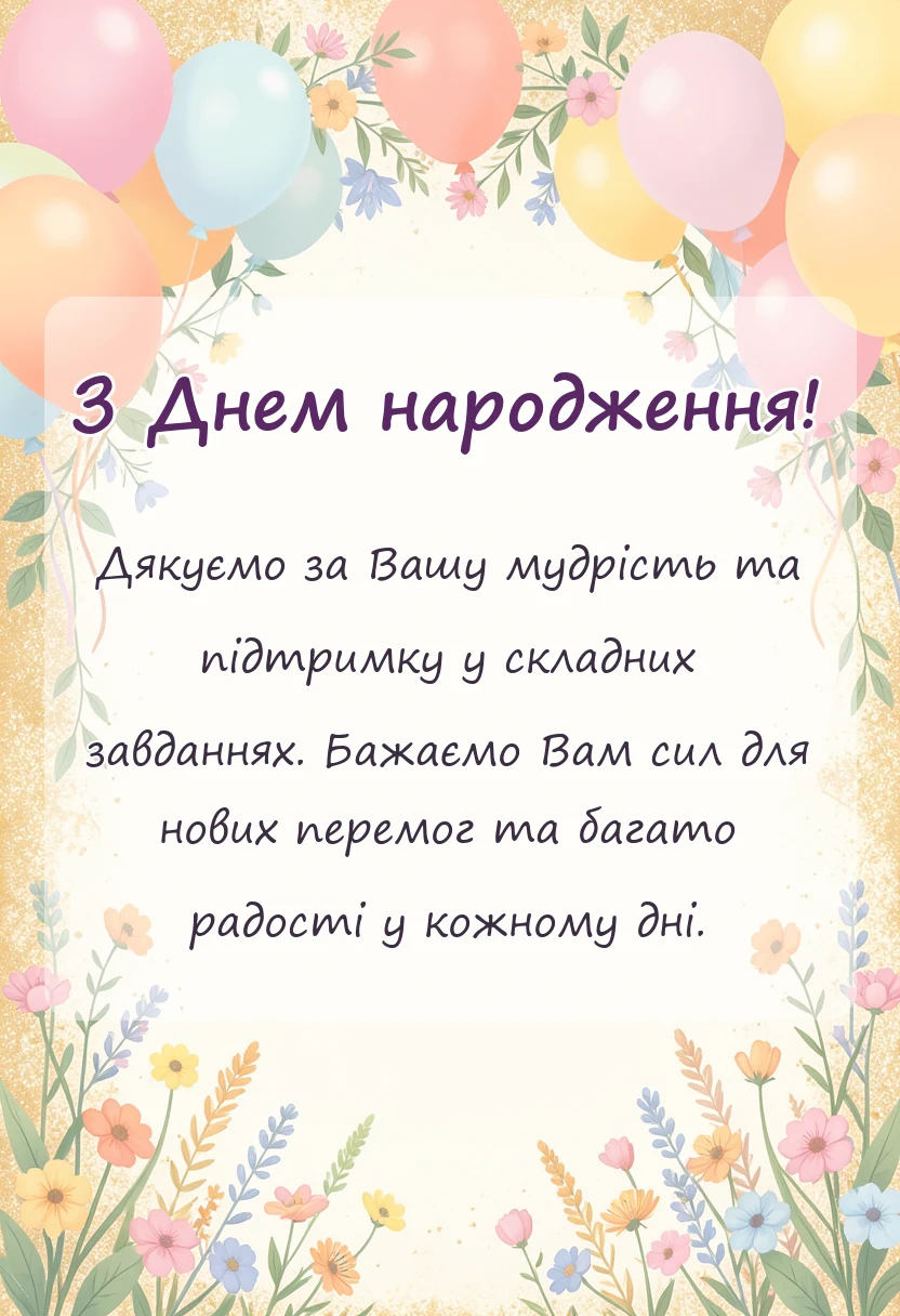 листівка з побажанням - привітання з днем народження директору жінці