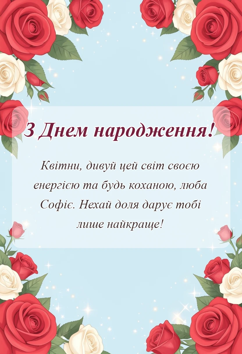 унікальна листівка - привітання з днем народження софія
