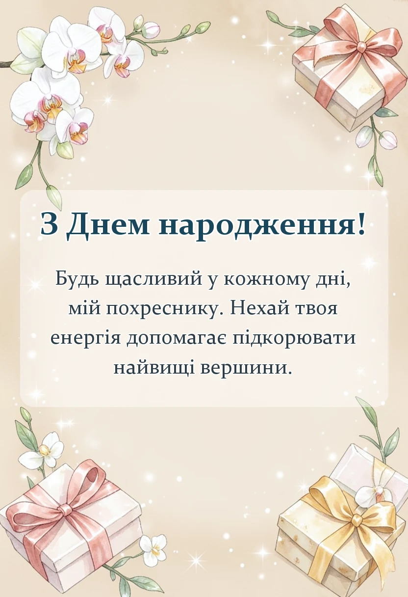 листівка з побажанням - привітання з днем народження хрещенику
