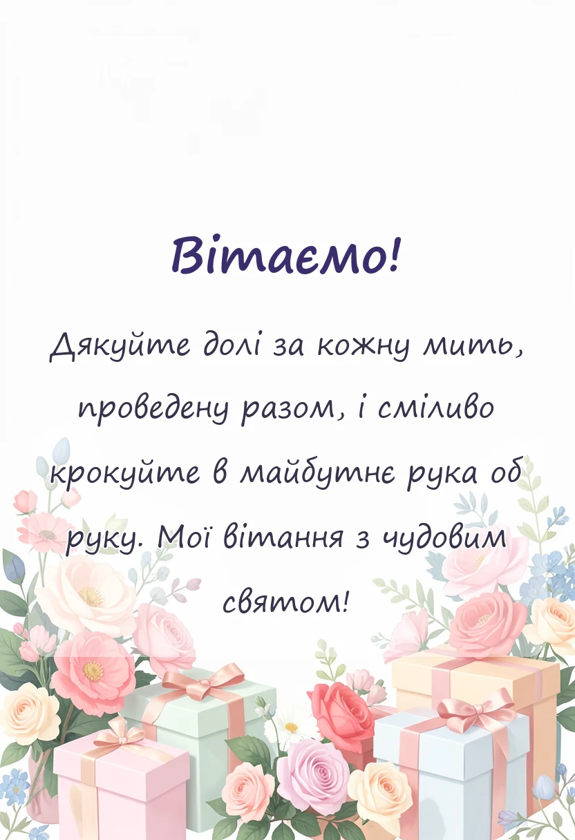 вітальна листівка - побажання на першу річницю весілля