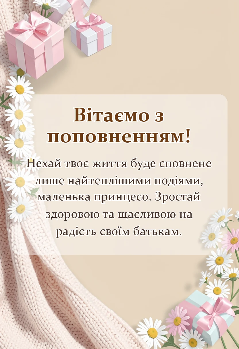 святкова картинка: побажання новонародженій дівчинці