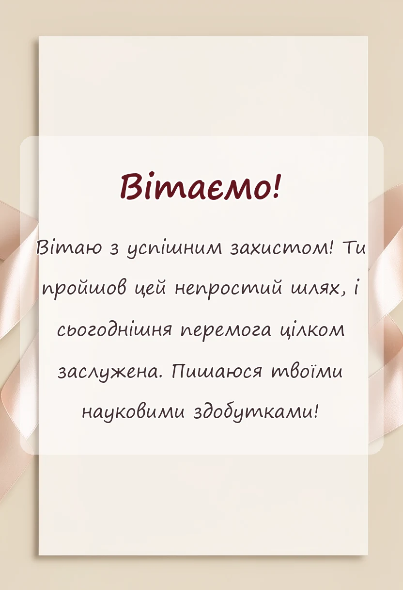 вітальна листівка - привітання з захистом дисертації своїми словами