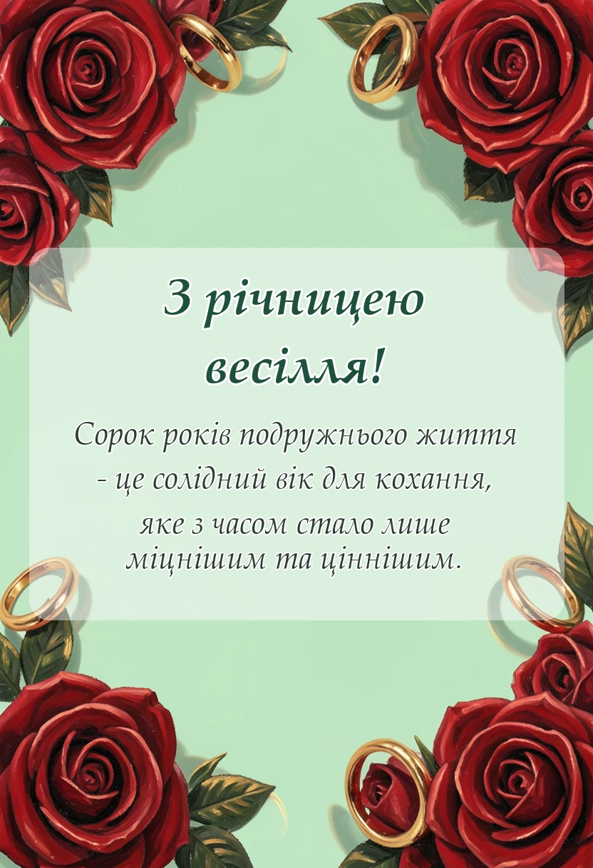 вітальна листівка - привітання з рубіновим весіллям