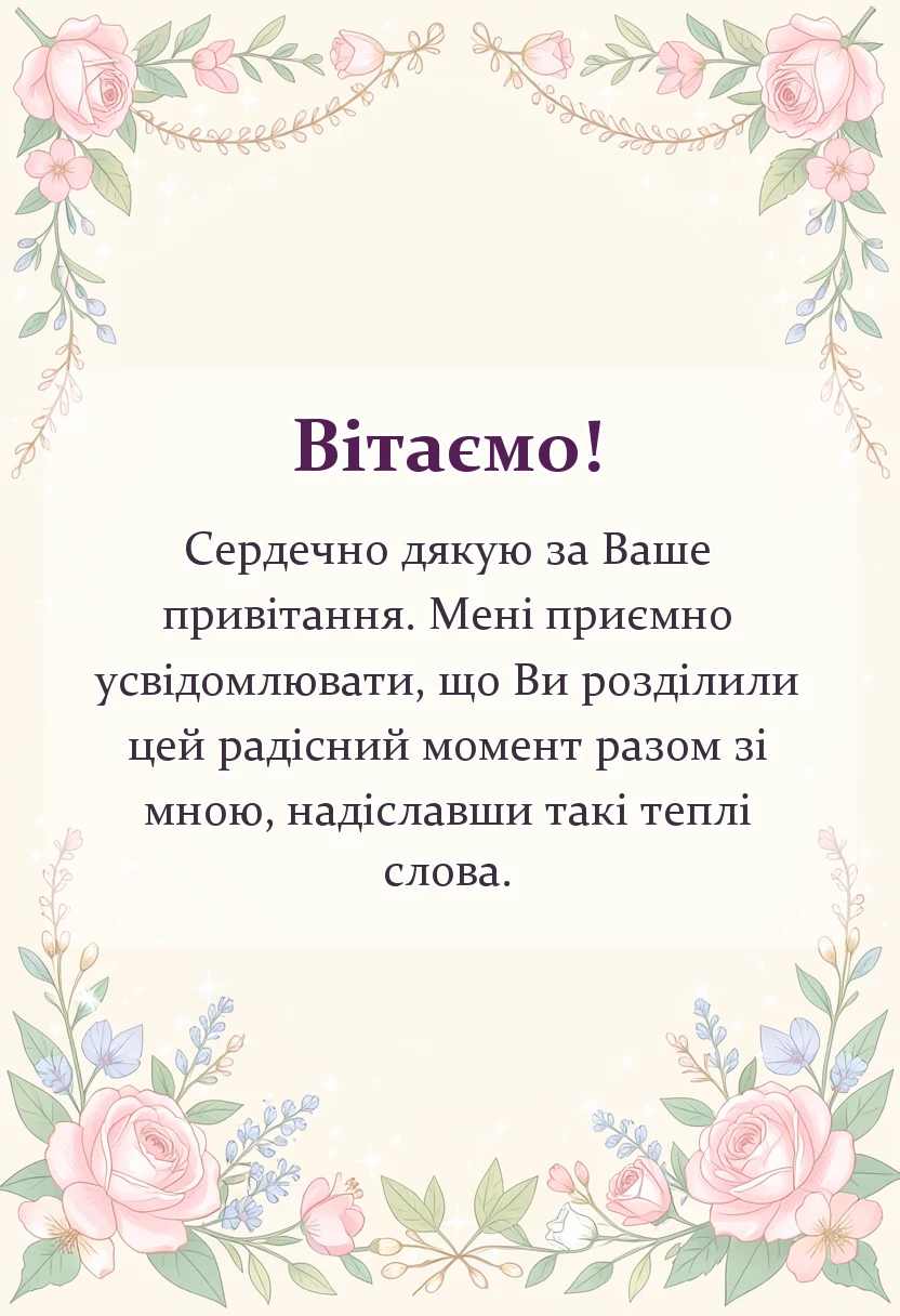 вітальна листівка - подяка за привітання