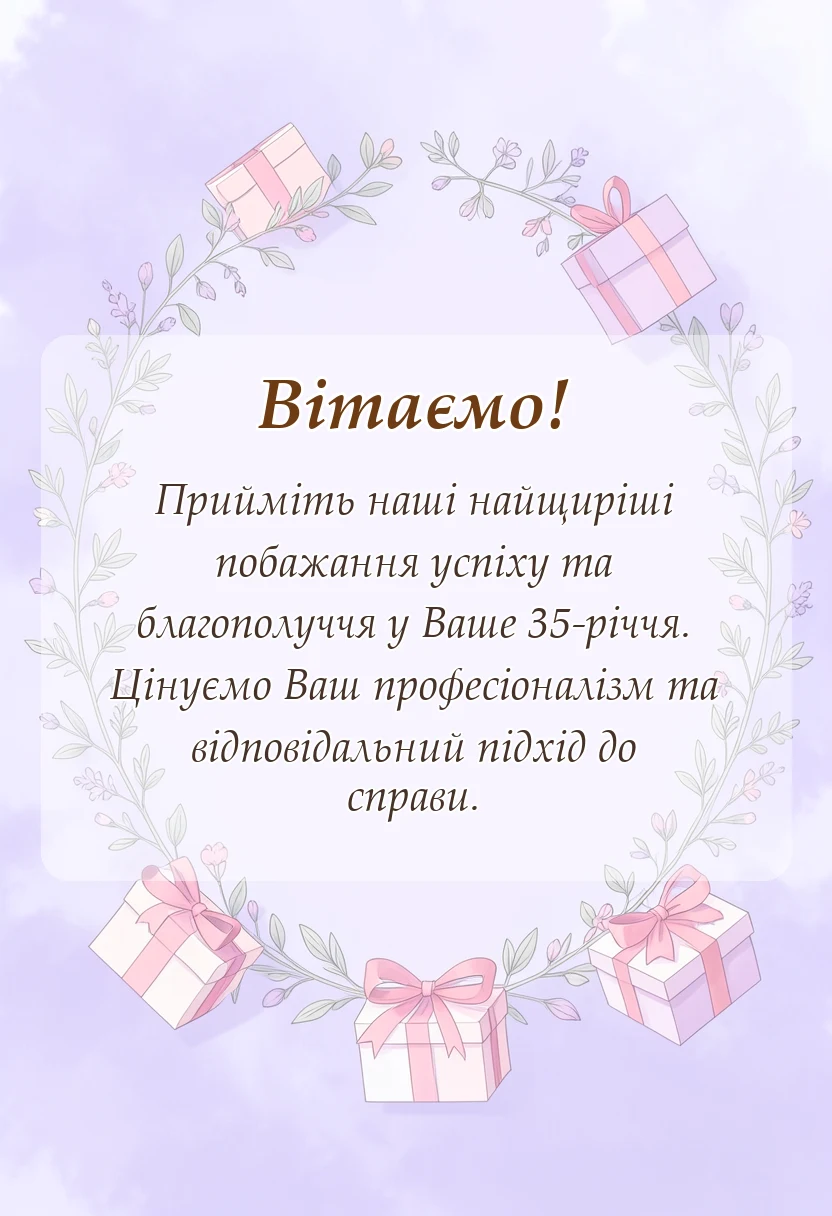 вітальна листівка - привітання з 35-річчям жінці