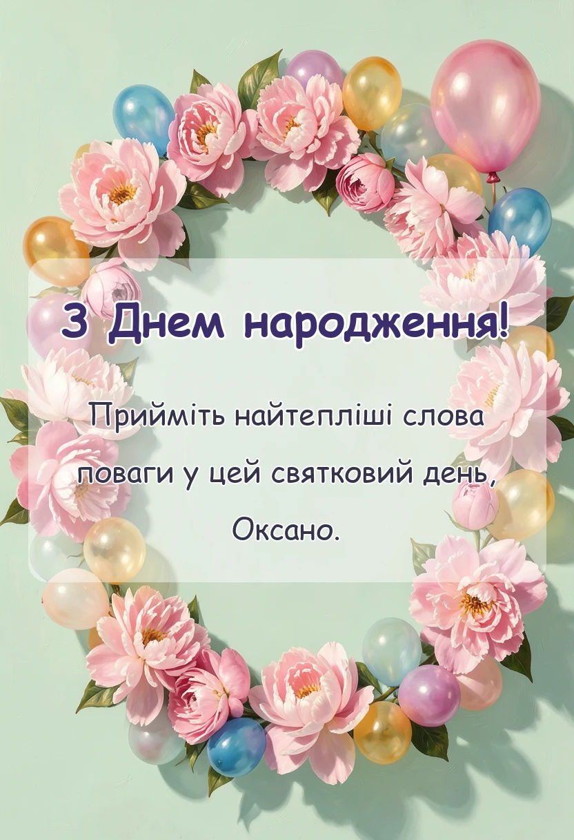 святкова картинка: привітання з днем народження оксані