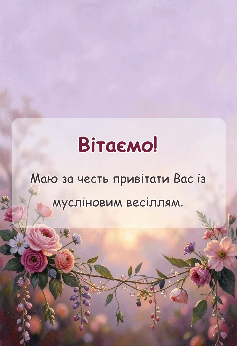 красива листівка: привітання з мусліновим весіллям своїми словами