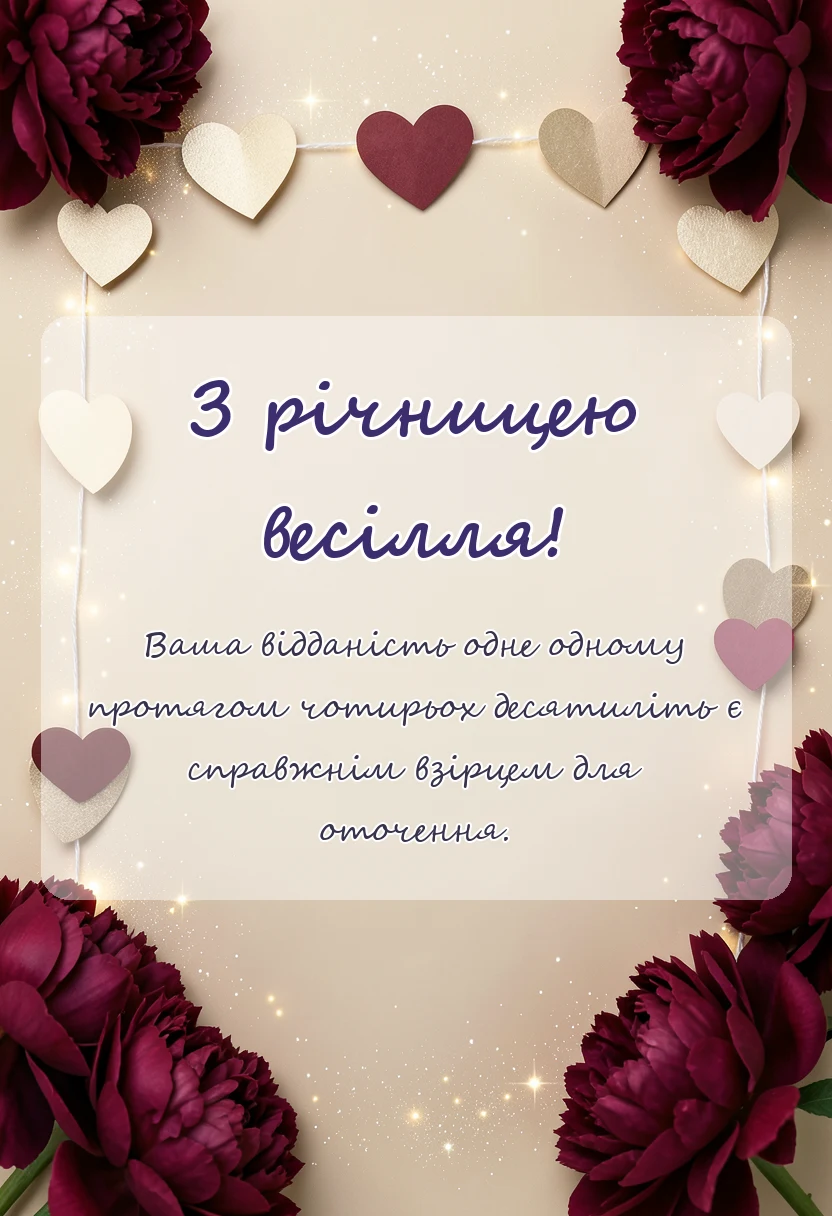 унікальна листівка - привітання з рубіновим весіллям