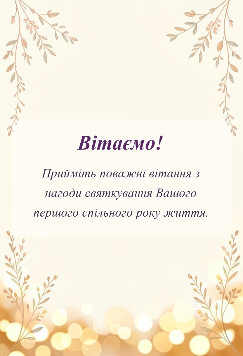 вітальна листівка - побажання на першу річницю весілля