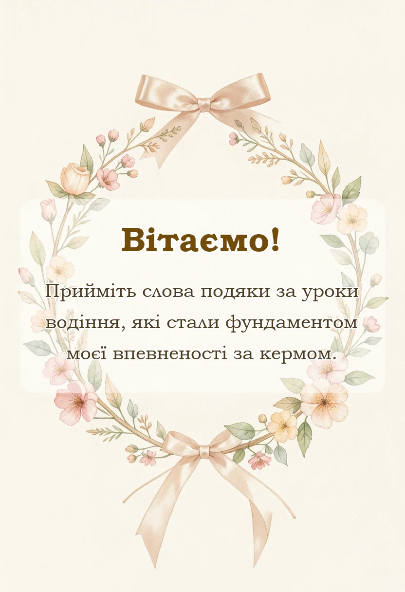 листівка з побажанням - подяка інструктору з водіння