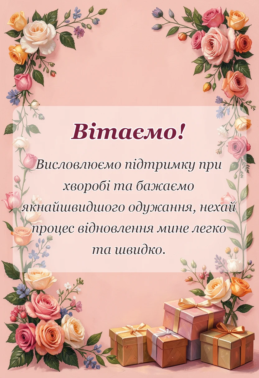 вітальна листівка - побажання швидкого одужання