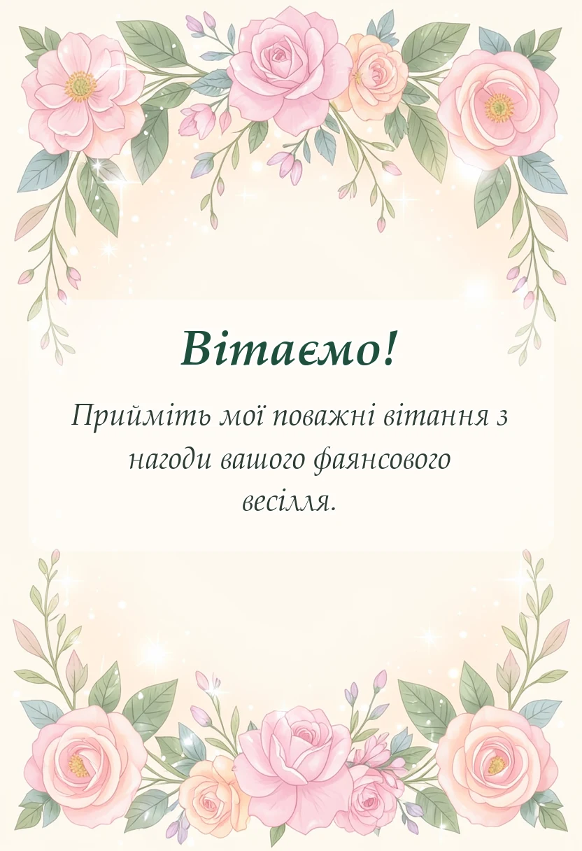 святкова картинка: фаянсове весілля привітання