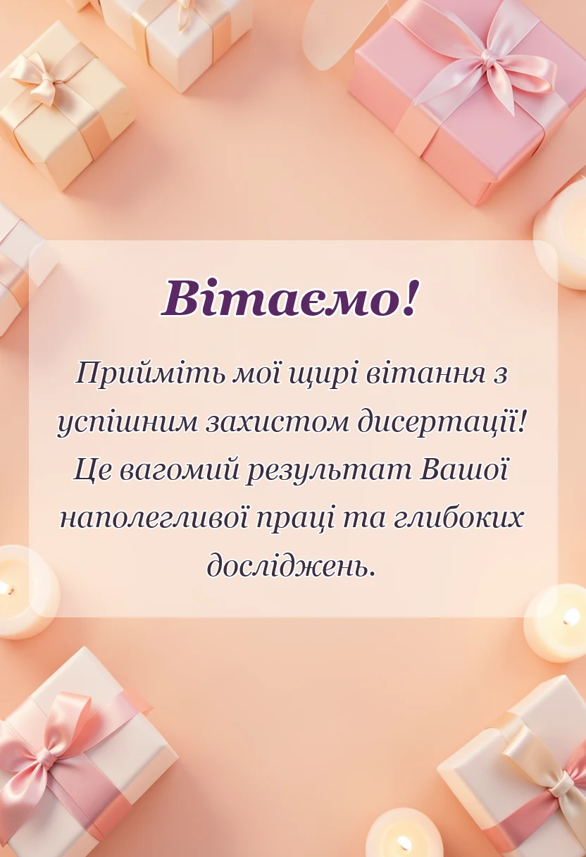 святкова картинка: привітання з захистом дисертації своїми словами