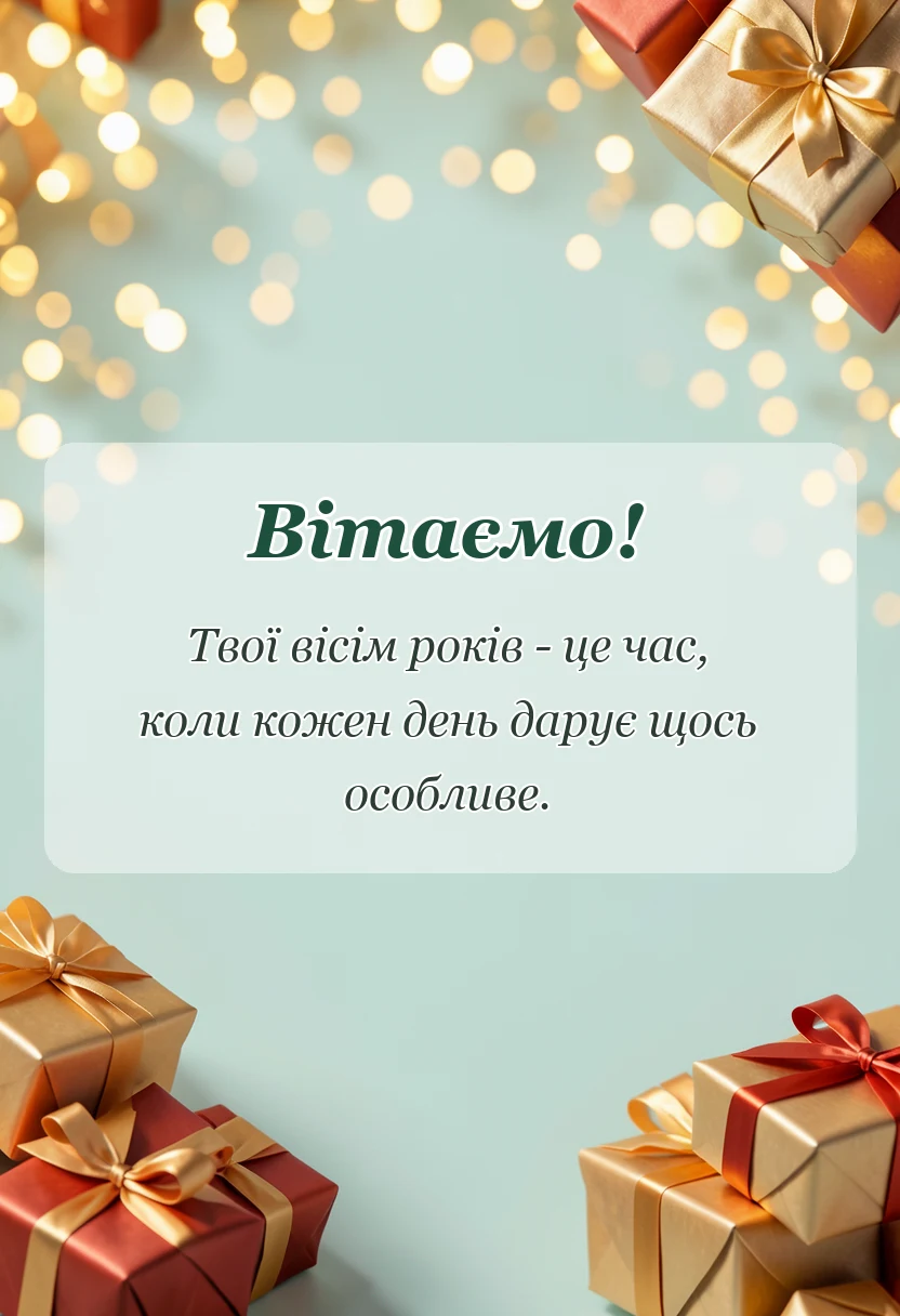 вітальна листівка - привітання з днем народження 8 років дівчинці