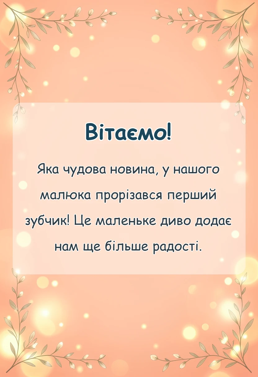 красива листівка: привітання з першим зубчиком