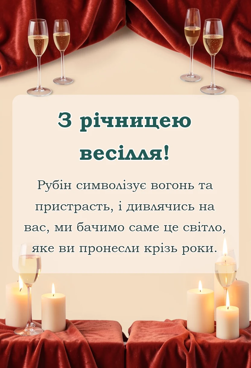 красива листівка: привітання з рубіновим весіллям