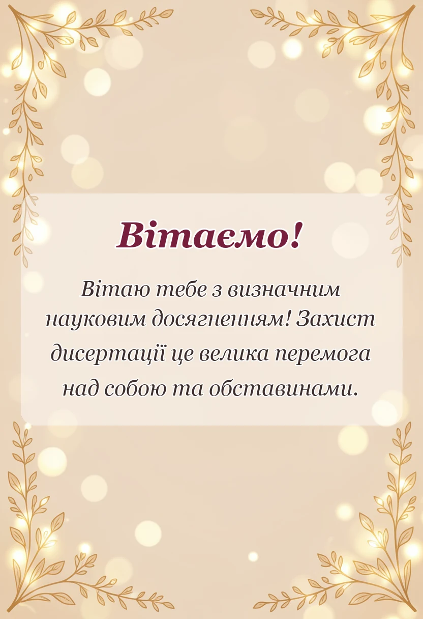 унікальна листівка - привітання з захистом дисертації своїми словами