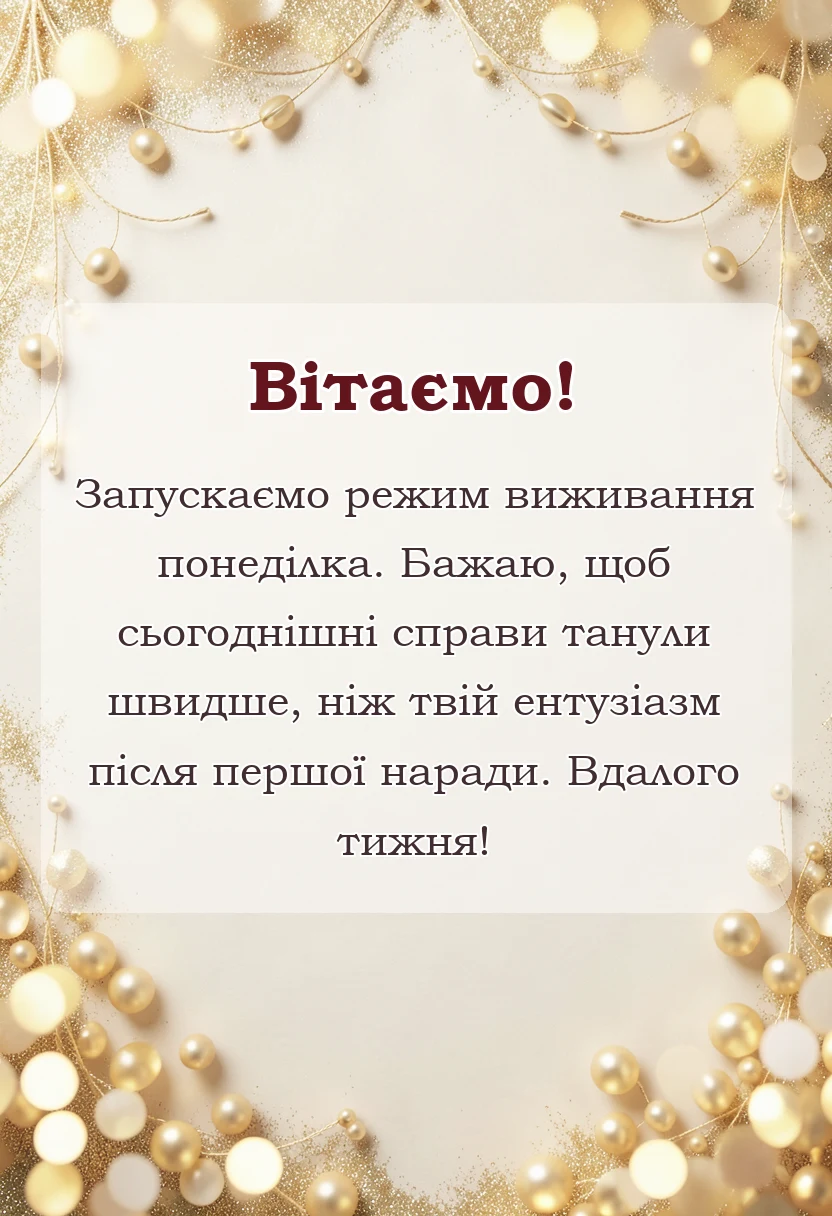 листівка з побажанням - побажання гарного понеділка та вдалого тижня своїми словами