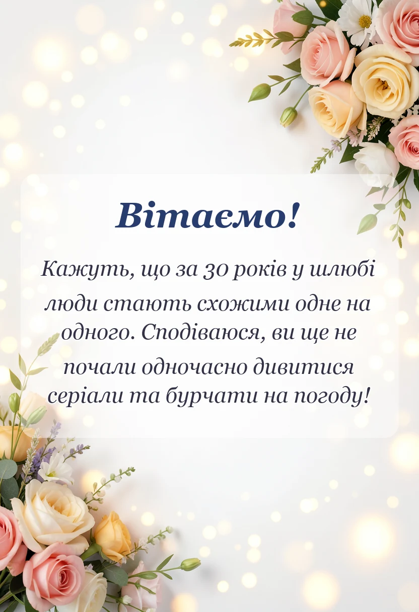 красива листівка: привітання з перлинним весіллям