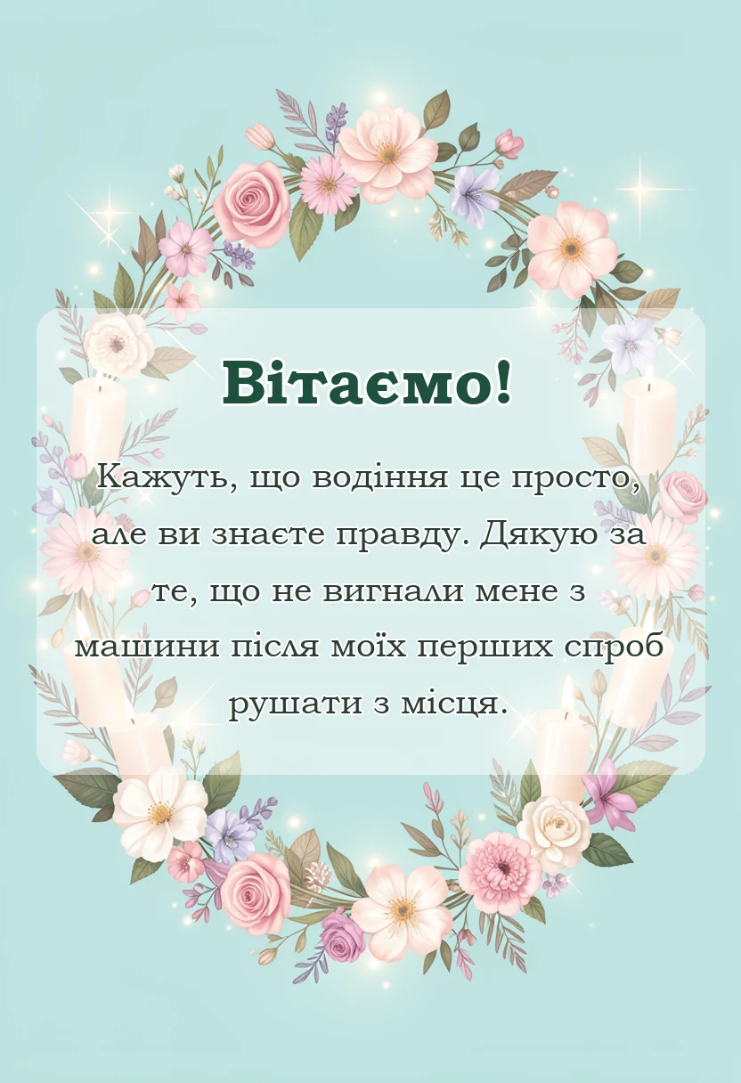 вітальна листівка - подяка інструктору з водіння