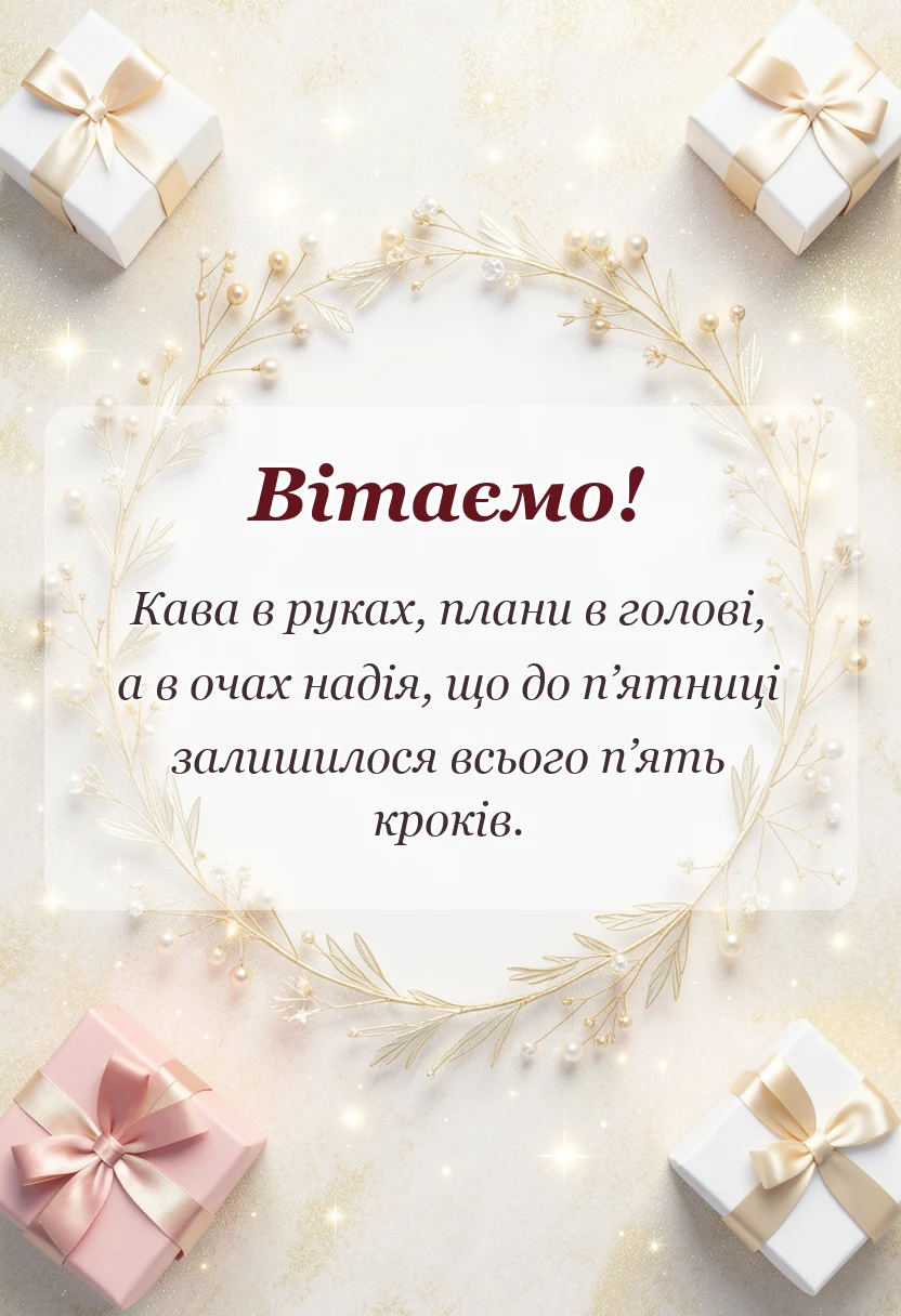 святкова картинка: побажання гарного понеділка та вдалого тижня своїми словами