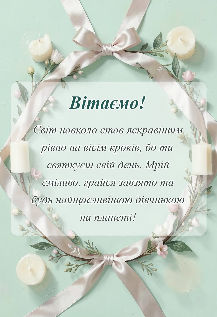 вітальна листівка - привітання з днем народження 8 років дівчинці