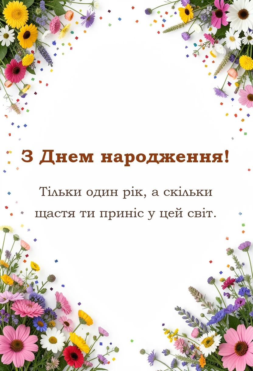 вітальна листівка - привітання з днем народження на 1 рік