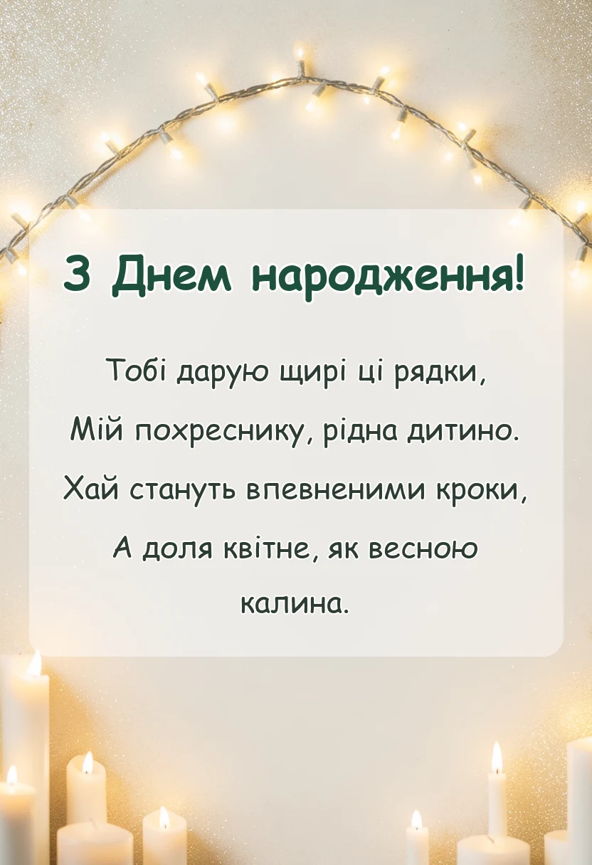 вітальна листівка - привітання з днем народження хрещенику