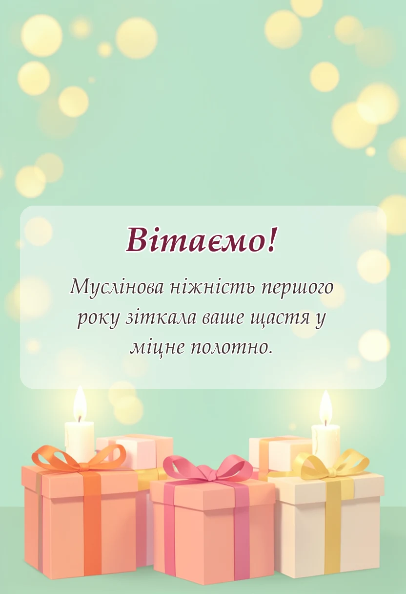 листівка з побажанням - привітання з мусліновим весіллям своїми словами
