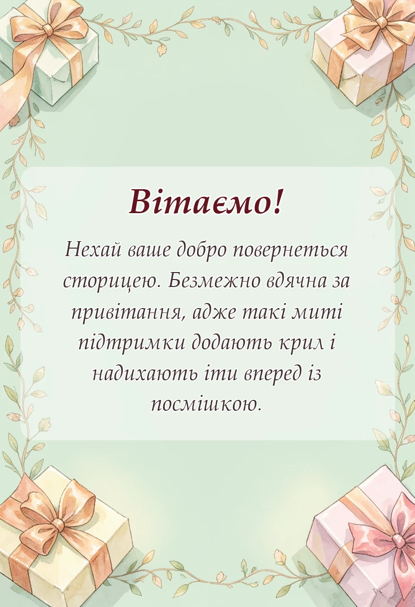 листівка з побажанням - подяка за привітання