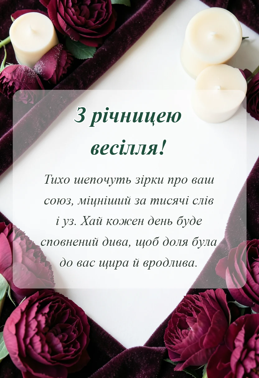 вітальна листівка - короткі привітання з річницею весілля своїми словами