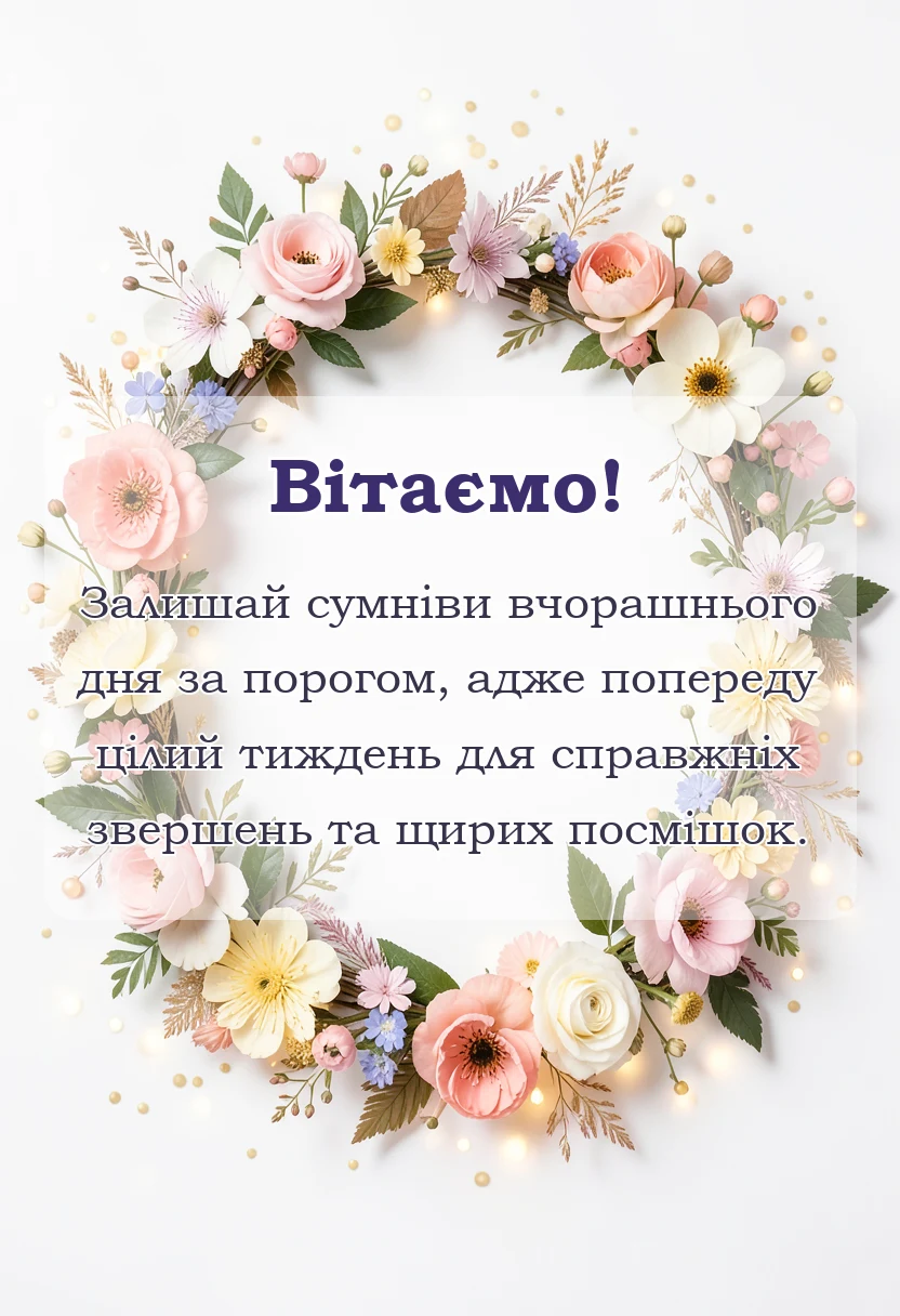 унікальна листівка - побажання гарного понеділка та вдалого тижня своїми словами