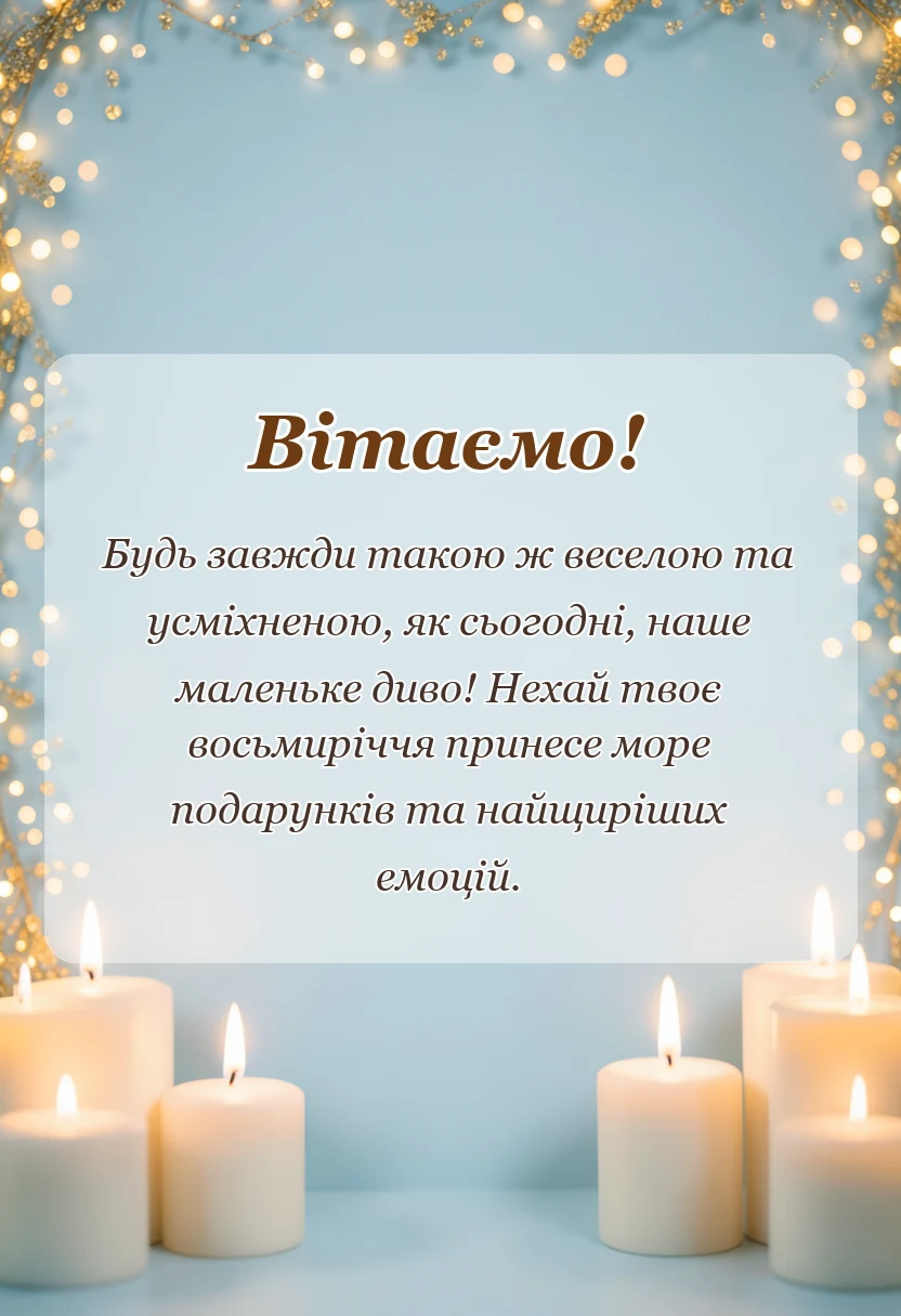 листівка з побажанням - привітання з днем народження 8 років дівчинці