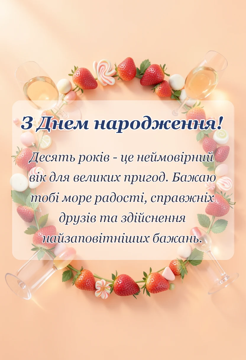 красива листівка: привітання з днем народження на 10 років