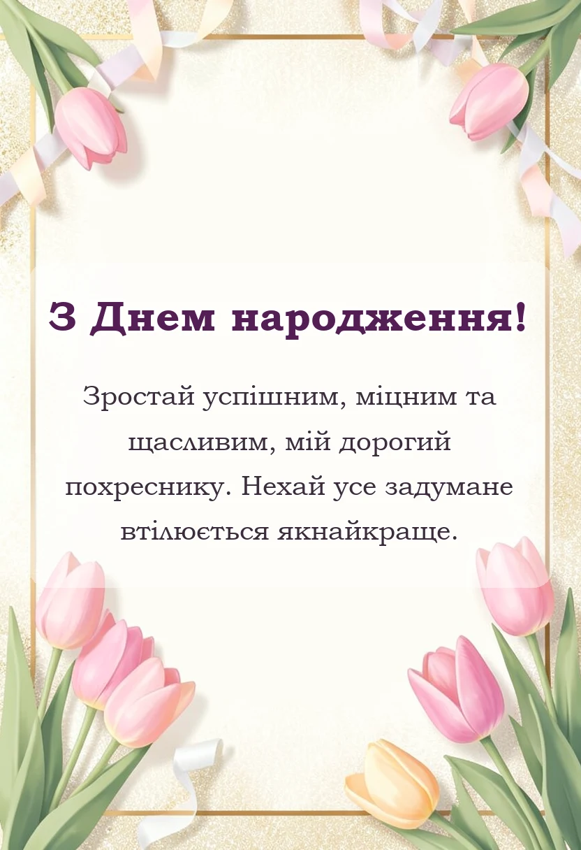 листівка з побажанням - привітання з днем народження хрещенику