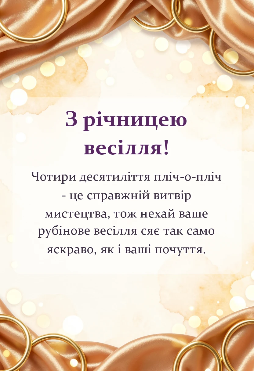 красива листівка: привітання з рубіновим весіллям