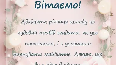 листівка з побажанням - привітання на 20 років весілля своїми словами