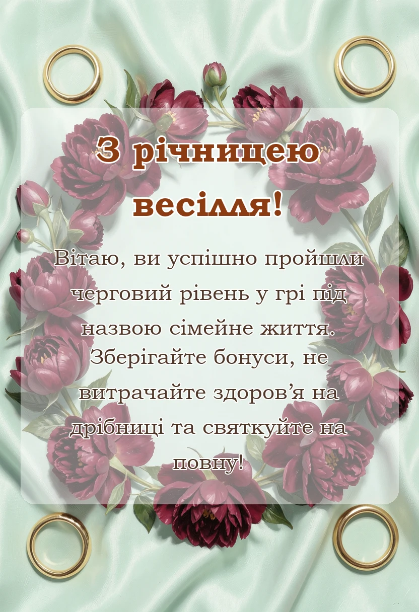 вітальна листівка - короткі привітання з річницею весілля своїми словами