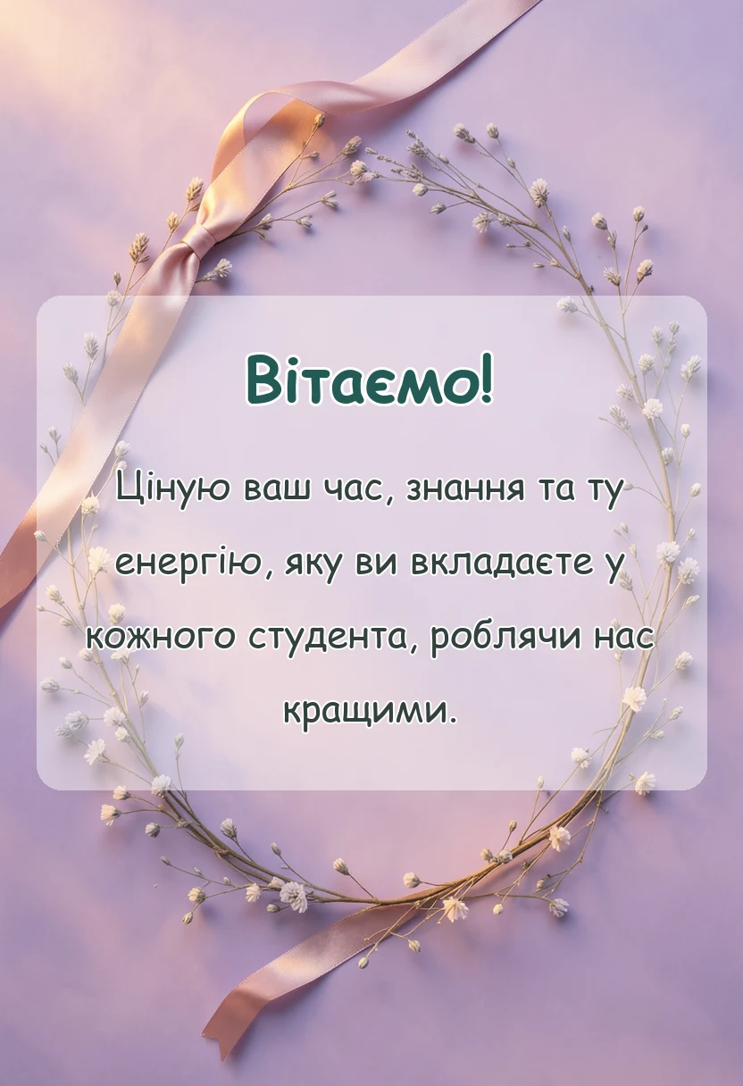 листівка з побажанням - подяка викладачу своїми словами