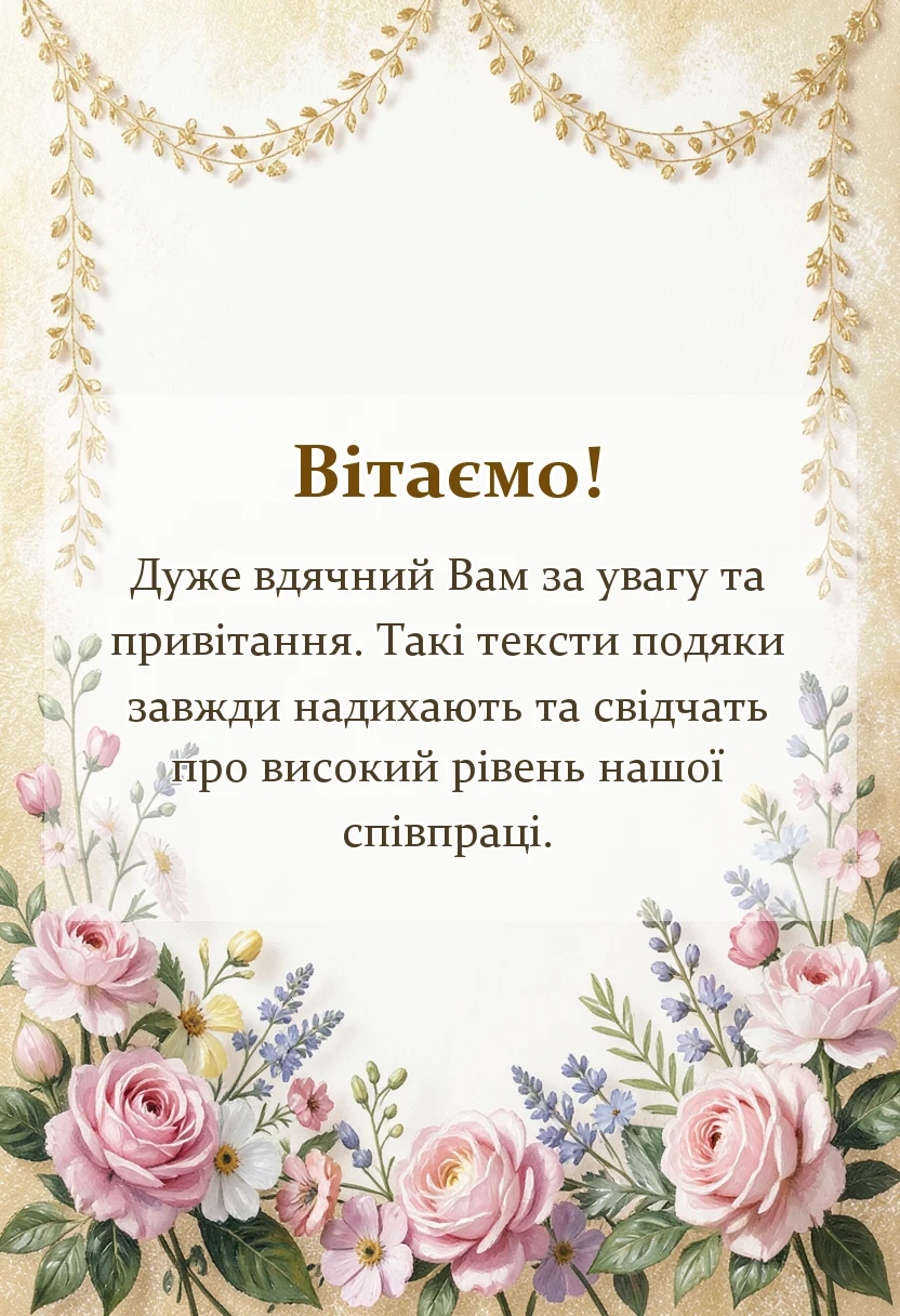 листівка з побажанням - подяка за привітання своїми словами