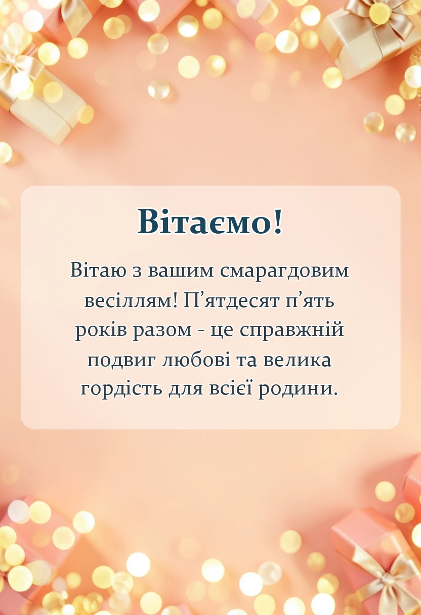 вітальна листівка - привітання з весілля 55 років