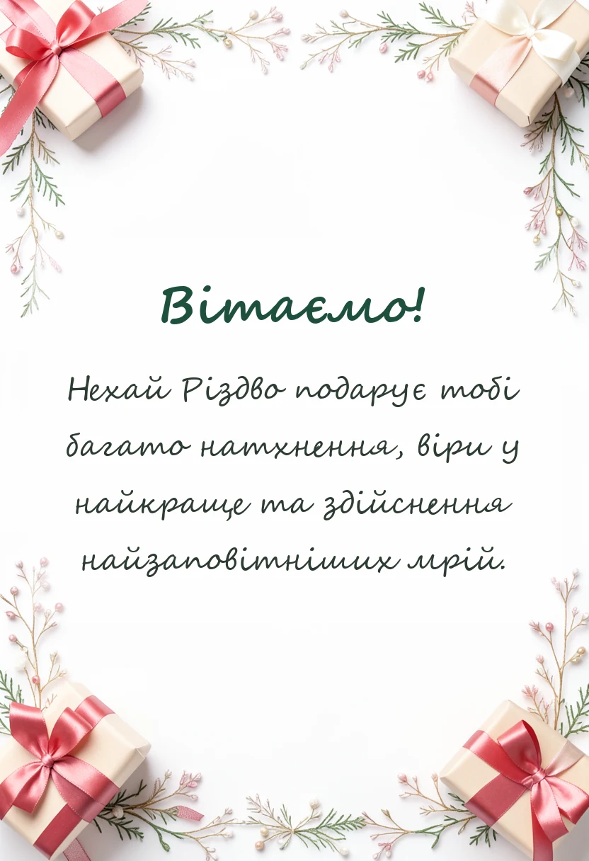 листівка з побажанням - привітання з різдвом христовим українською