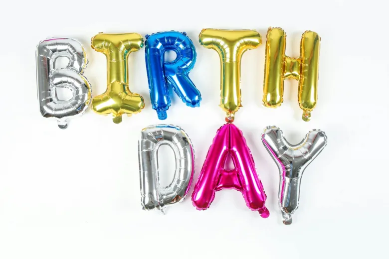 Кольорові повітряні кульки з написом Happy Birthday на білому фоні.