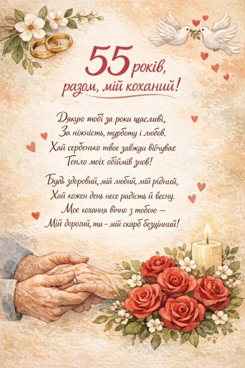 Привітання з ювілею весілля 55 років