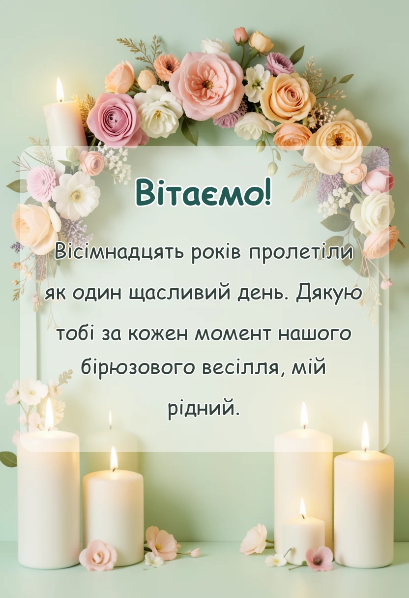 вітальна листівка - привітання з 18 роками весілля чоловікові