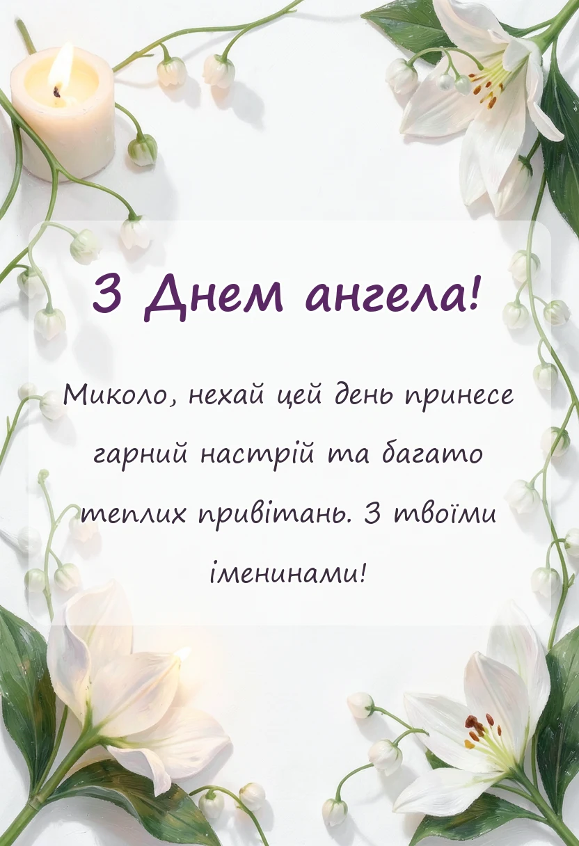 унікальна листівка - привітання з днем ангела миколи