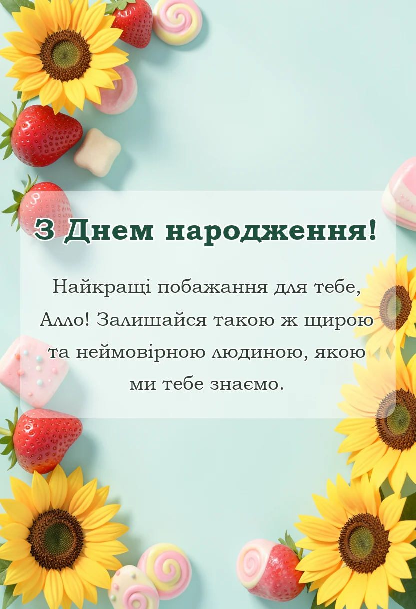 красива листівка: привітання з днем народження аллі