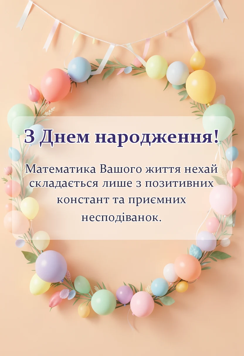 листівка з побажанням - математичні привітання з днем народження для вчителя колеги