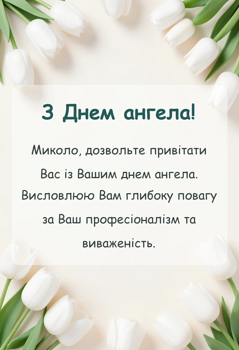 унікальна листівка - привітання з днем ангела миколи